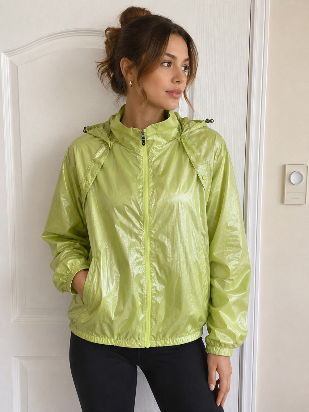 Lole Neon Lime Packable Bomber-Style Windbreaker
